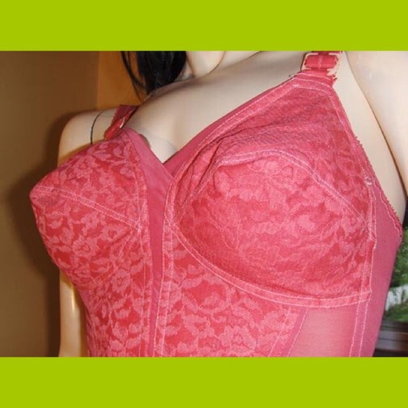 VTG 50s ROCKABILLY RED LACEY LONGLINE PINUP BRA - Picture 2 of 7